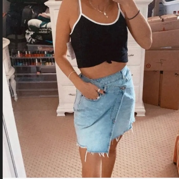 Urban Outfitters BDG Asymmetrical Cross Waist Wrap Distressed Denim Skirt Size S - Picture 2 of 11